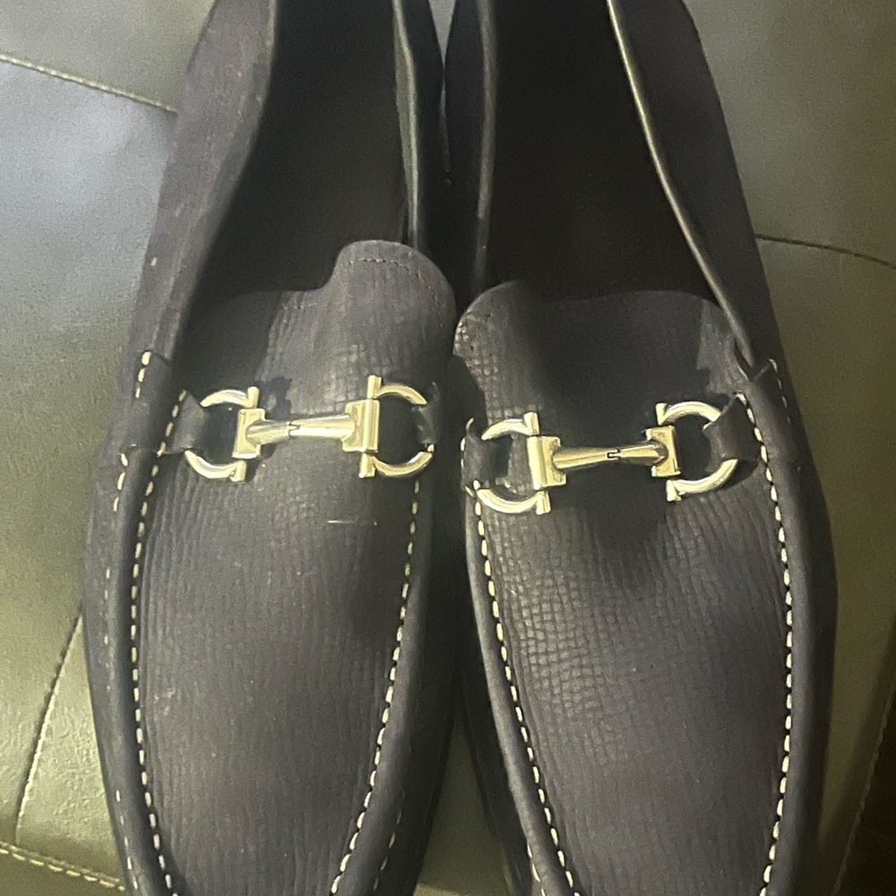 Men's Blue Loafers with Silver Buckle